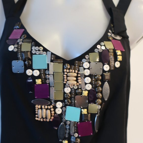 Womens Nanette Lepore 100% Silk Black Beaded Halter Tank Top 6 * - Picture 3 of 5